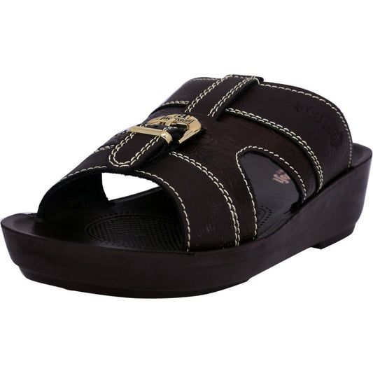Aerosoft Men's Brown Multi-Strap Buckle Sandals (MA8343) - Comfortable Leather Sandals with Gold Buckle and Arch Support!