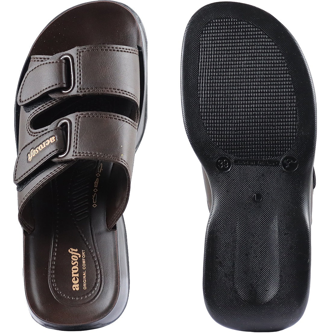 Aerosoft Men's Brown Double Velcro Strap Sandals (MA4811) - Adjustable Orthopedic Slides for Ultimate Comfort