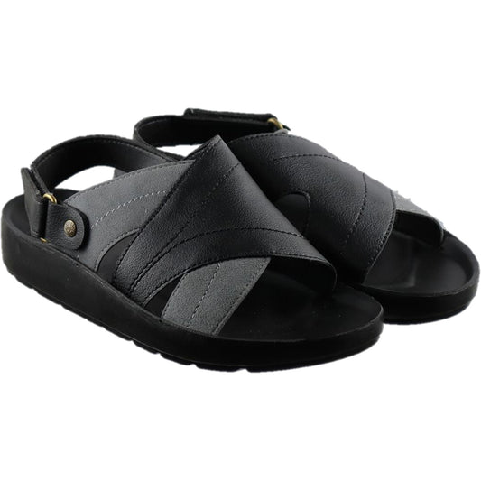 Aerosoft Men's Black-Grey Strappy Buckle Sandals (MA4413) - Adjustable Cross-Strap Slides for Effortless Comfort!