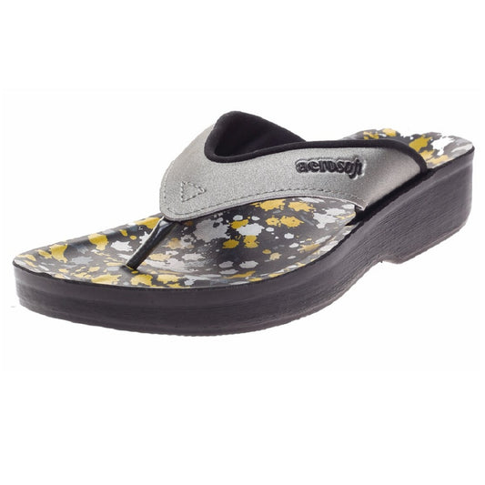 Aerosoft Women’s Silver Slippers (LA08A9) - Comfortable PU Flip- Flop