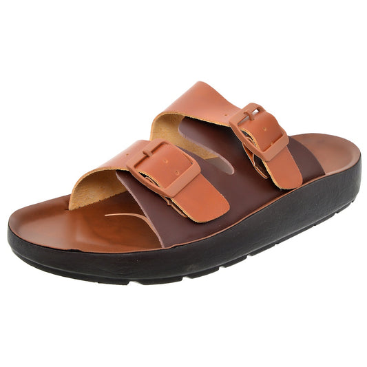 Aerosoft Men's Tan-Brown Double Buckle Sandals (MA4401) - Premium Adjustable Comfort Slides for Versatile Summer Style!