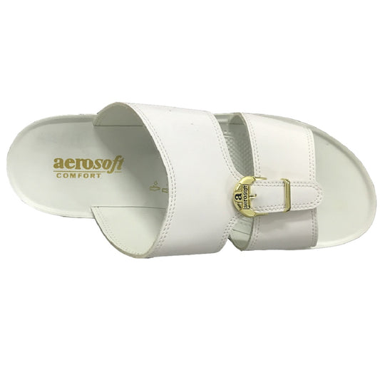 Aerosoft Arba Slippers (MA8320) - Luxurious White Men's Slippers with Traditional Arabic Design and Arch Support!