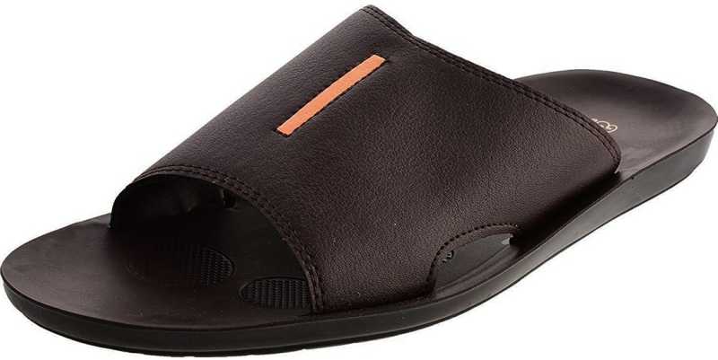 Aerosoft Men's Brown Slide Sandals with Red Stripe (MA9001) - Comfortable Leather Slides with Arch Support and Breathable Insole!