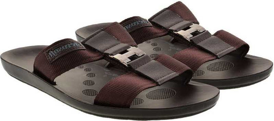 Aerosoft Men's Brown Double-Strap Buckle Sandals (MA9009) - Adjustable Comfort Sandals with Silver Buckle and Arch Support!
