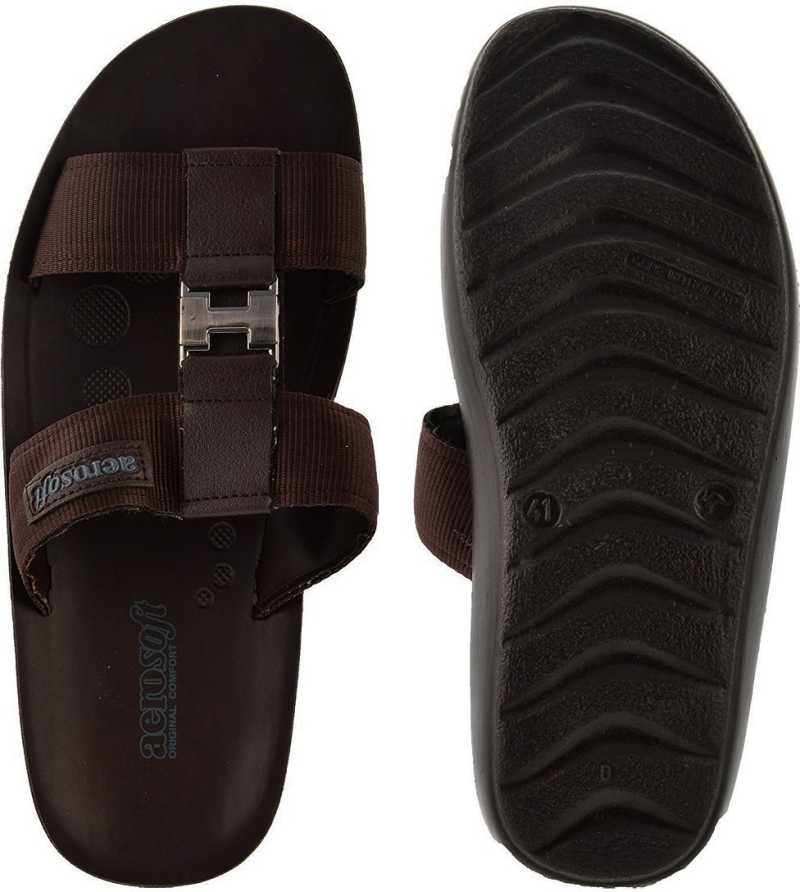 Aerosoft Men's Brown Double-Strap Buckle Sandals (MA9009) - Adjustable Comfort Sandals with Silver Buckle and Arch Support!