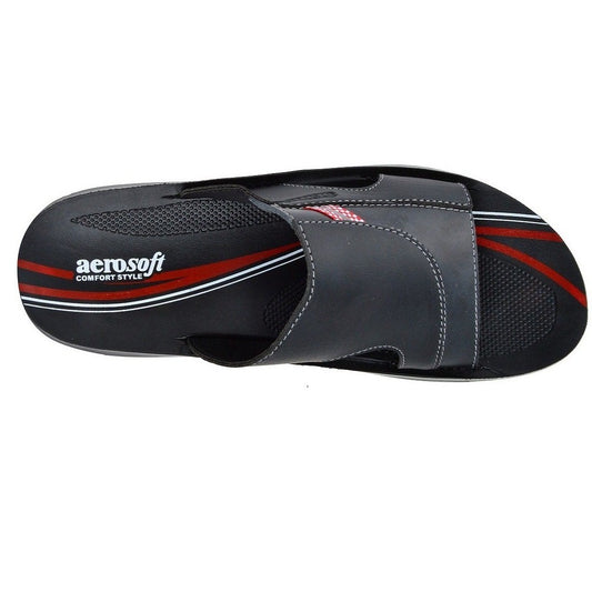 Aerosoft Men's Black Comfort Style Slide Sandals (MA4211) - Premium PU Upper with Red Accents for Effortless Summer Wear