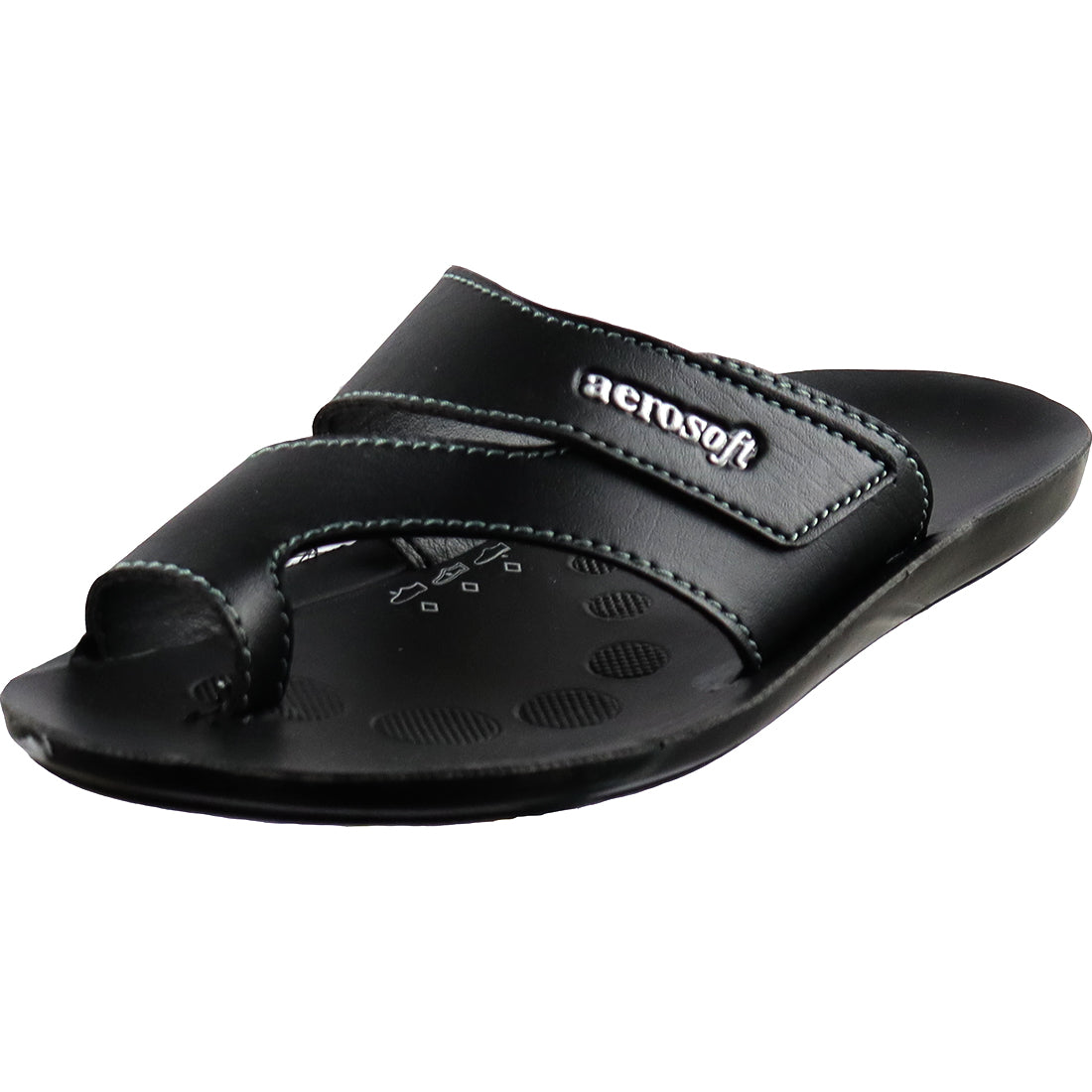 Aerosoft Men's Black Double Strap Thong Sandals (MA9036) - Comfortable Leather Flip Flops with Breathable Insole and Arch Support!