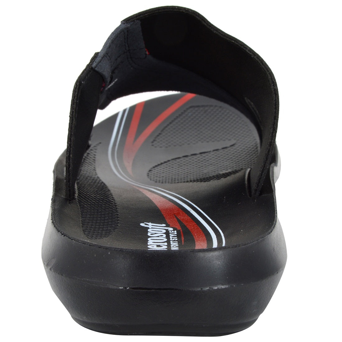 Aerosoft Men's Black Comfort Style Slide Sandals (MA4211) - Premium PU Upper with Red Accents for Effortless Summer Wear