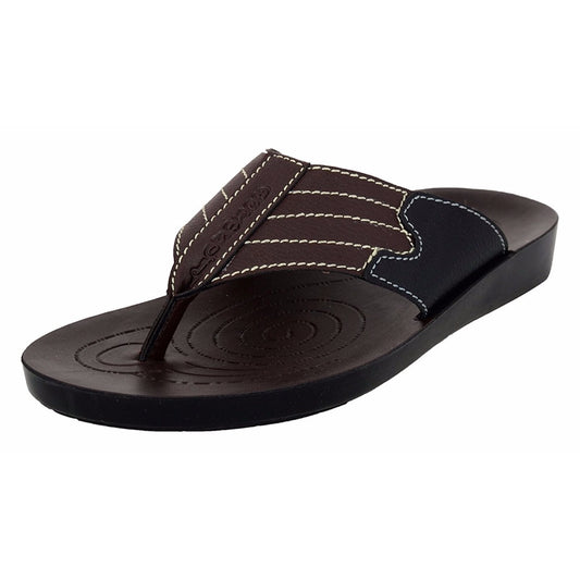Aerosoft Men's Brown and Black V-Strap Thong Sandals (MA8708) - Comfortable Leather Flip Flops with Spiral Massage Sole and Arch Support!