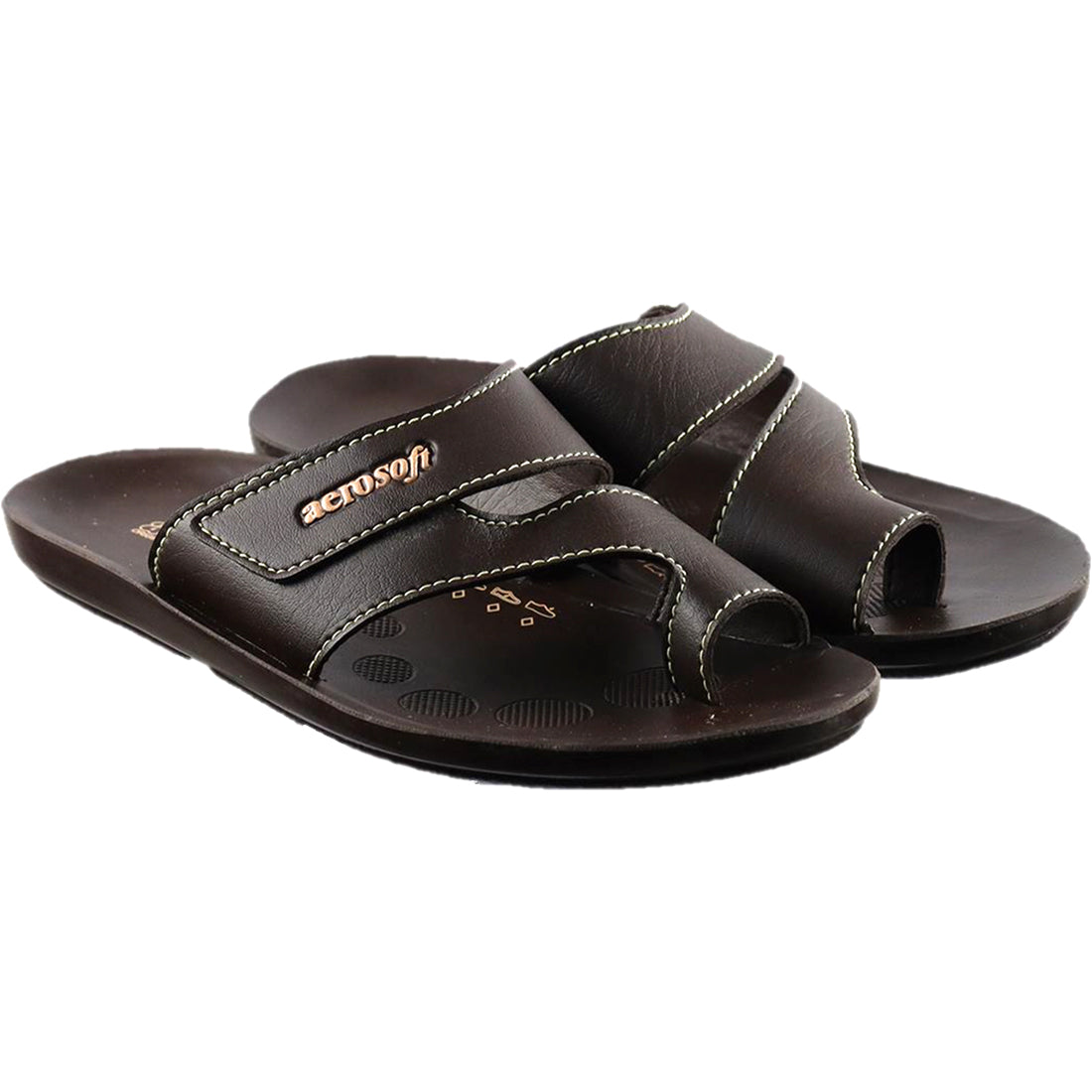 Aerosoft Men's Brown Double Strap Thong Sandals (MA9036) - Comfortable Leather Flip Flops with Breathable Insole and Arch Support!