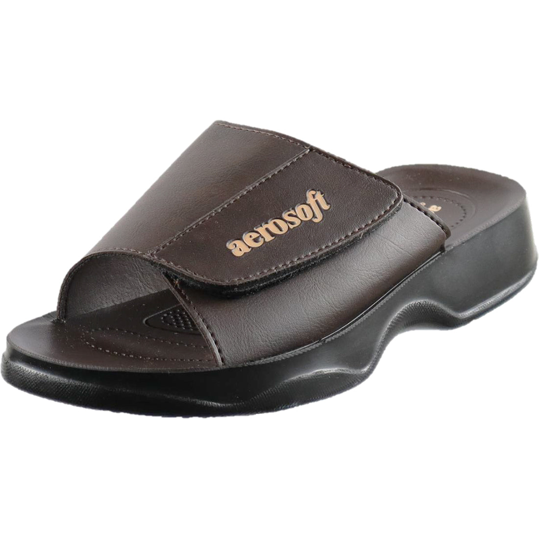 Aerosoft Men's Brown Velcro Slide Sandals (MA4801) - Adjustable Comfort Slides for All-Day Support!
