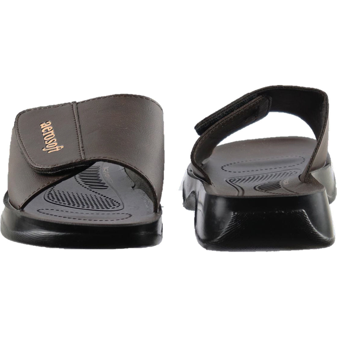 Aerosoft Men's Brown Velcro Slide Sandals (MA4801) - Adjustable Comfort Slides for All-Day Support!