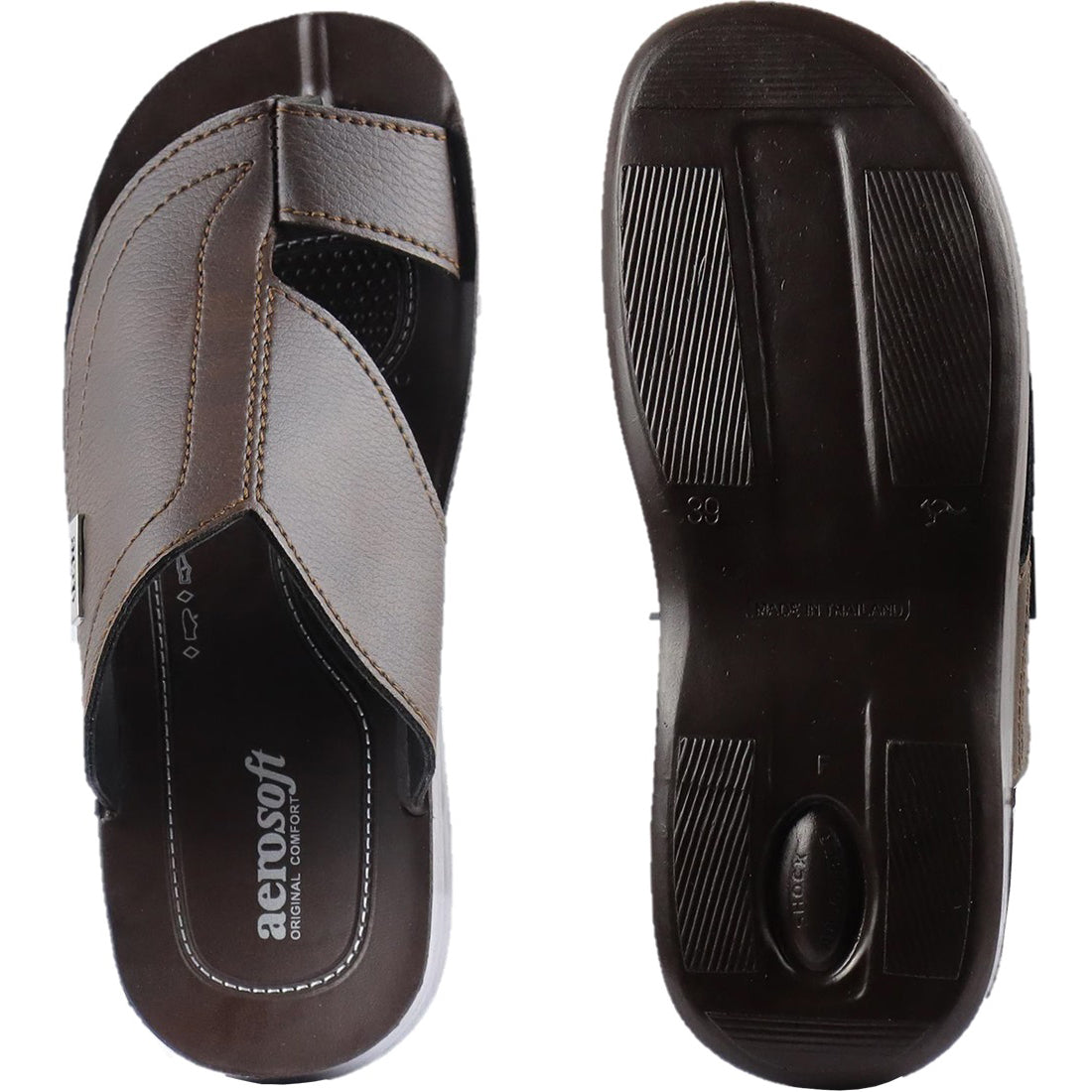 Aerosoft Men's Brown Broad Strap Thong Sandals (MA8182) - Comfortable Flip Flops with Massage Sole and Arch Support!