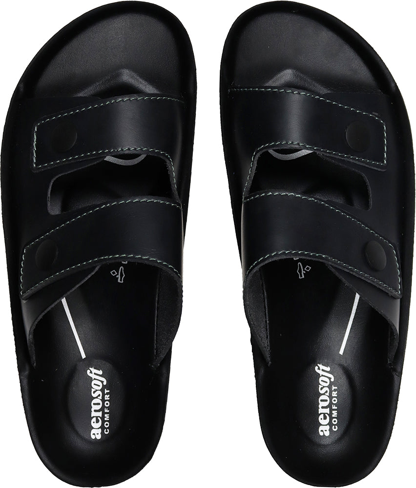 Aerosoft Men's Black Cushioned Slide Sandals (MA4402) - Ultra-Comfort Orthopedic Slides with Red Trim for Everyday Wear