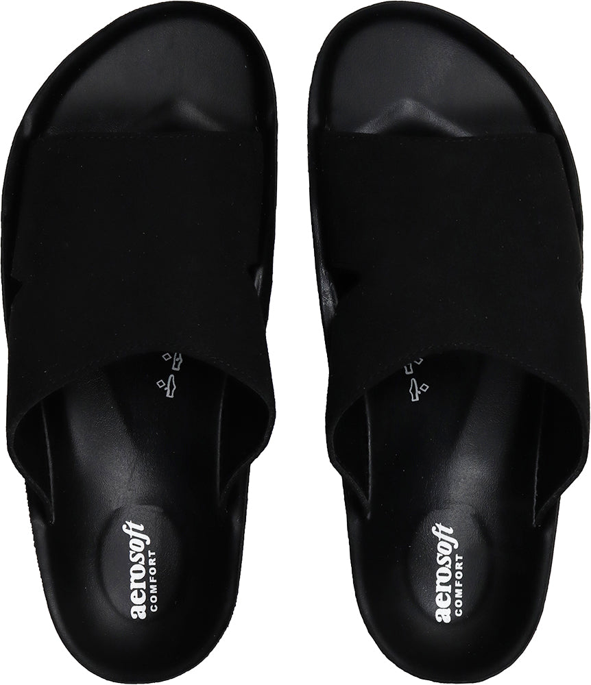 Aerosoft Men's Black Waterproof Slide Sandals (MA4412) - Durable Outdoor Slides with Cushioning for All-Day Adventure!