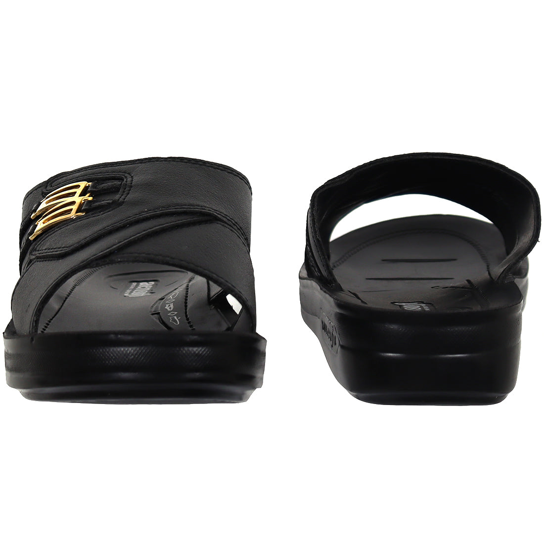 Aerosoft Men's Black Cross-Strap Gold Buckle Slide Sandals (MA5804) - Luxurious Leather Sandals with Arch Support and Breathable Insole!
