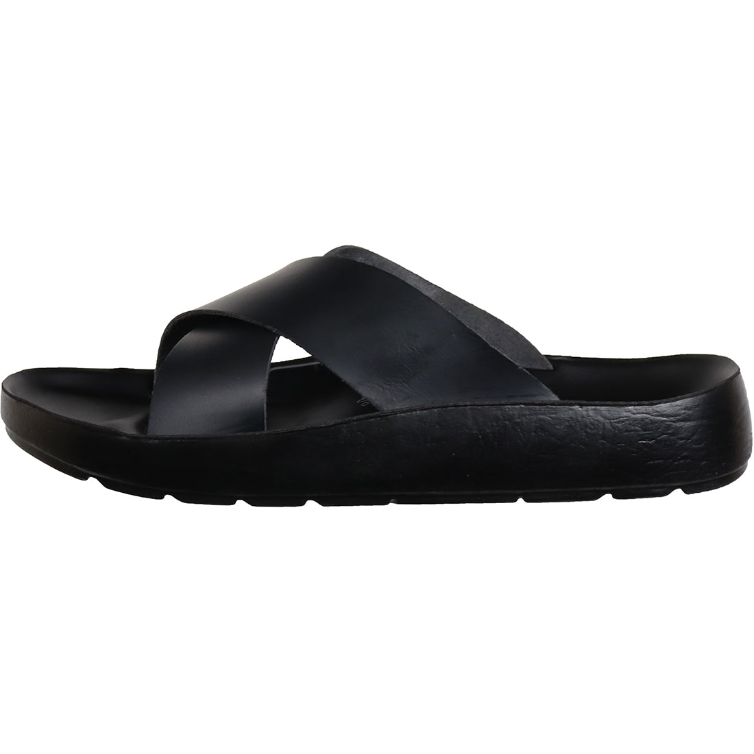 Aerosoft Men's Black Leather Slide Sandals (MA4410) - Premium Cushioned Slides for Timeless Summer Style