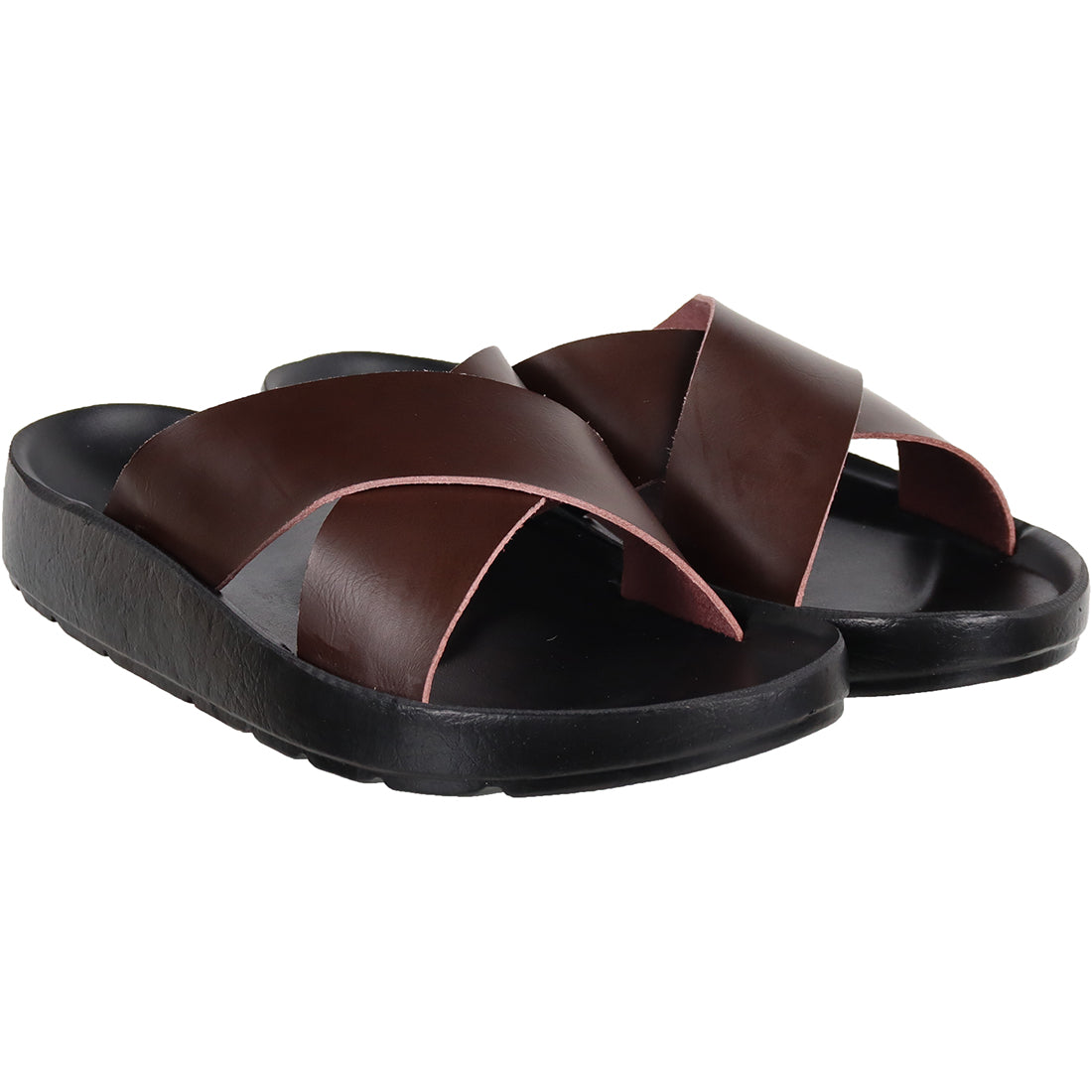Aerosoft Men's Brown Cushioned Slide Sandals (MA4402) - Ultra-Comfort Orthopedic Slides with Red Trim for Everyday Wear!