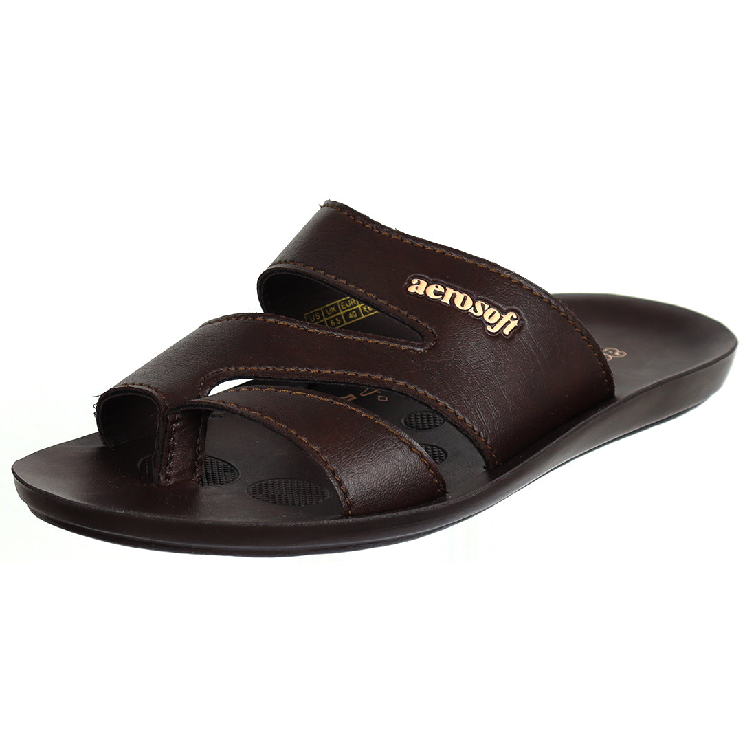 Aerosoft Men's Brown Double Strap Thong Sandals (MA9023) - Comfortable Leather Flip Flops with Breathable Insole and Arch Support!
