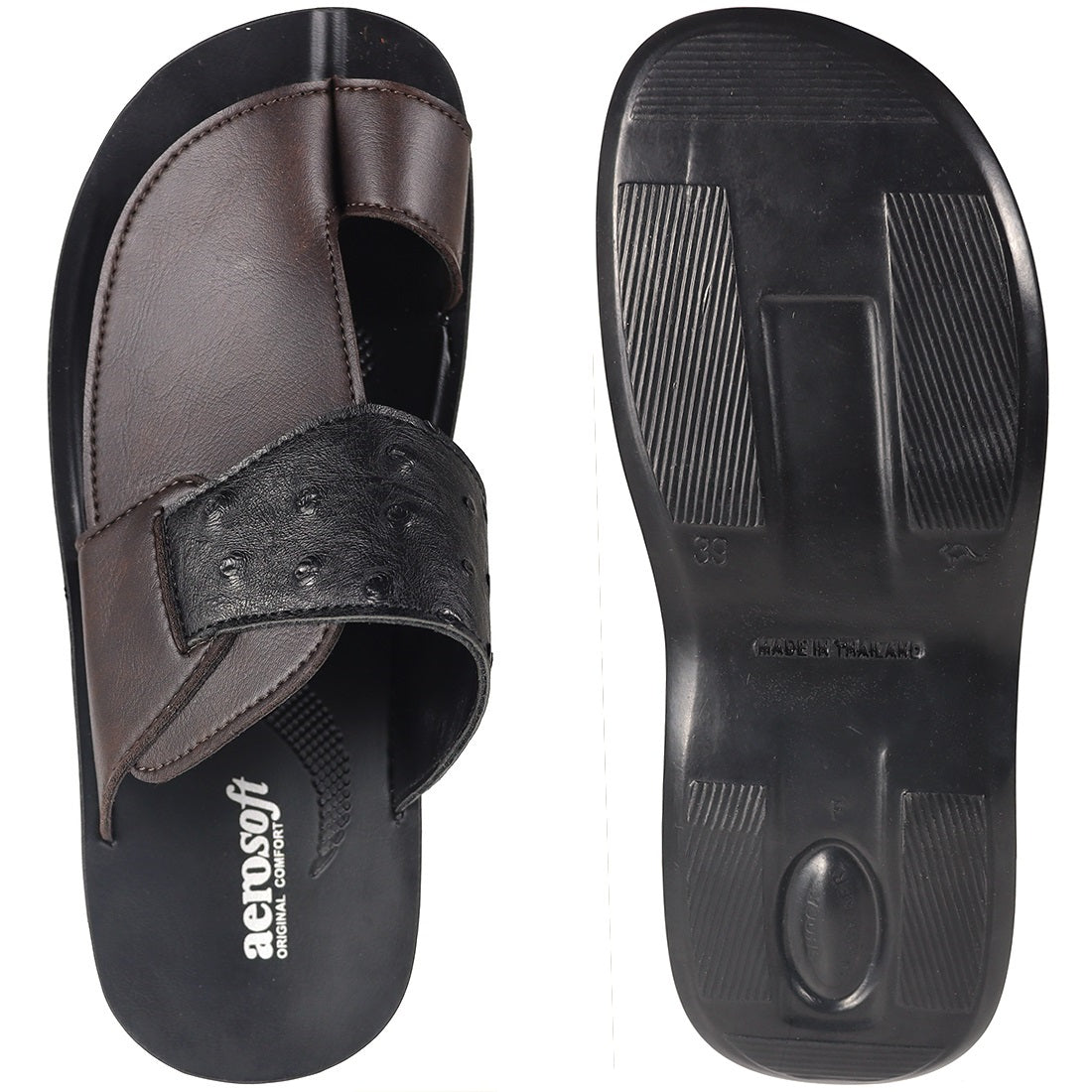 Aerosoft Men's Brown Ostrich Leather Thong Sandals (MA81A8) - Luxurious Leather Flip Flops with Arch Support and Breathable Insole!