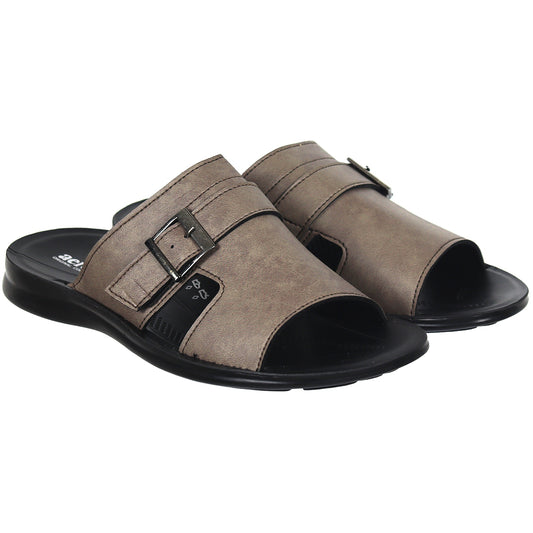 Aerosoft Men's Caramel Buckle Slide Sandals (MP0215) - Comfortable Leather Slides with Silver Buckle and Arch Support!
