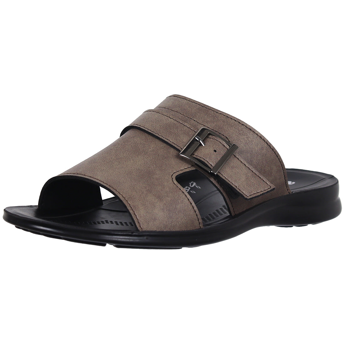 Aerosoft Men's Caramel Buckle Slide Sandals (MP0215) - Comfortable Leather Slides with Silver Buckle and Arch Support!