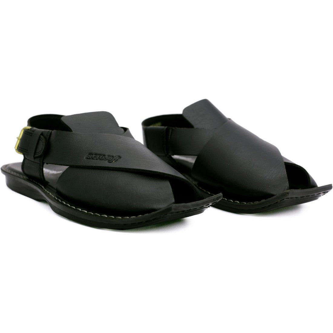 Aerosoft Men's Black Cross-Strap Buckle Sandals (MA5001) - Traditional Peshawari Style with Modern Comfort!