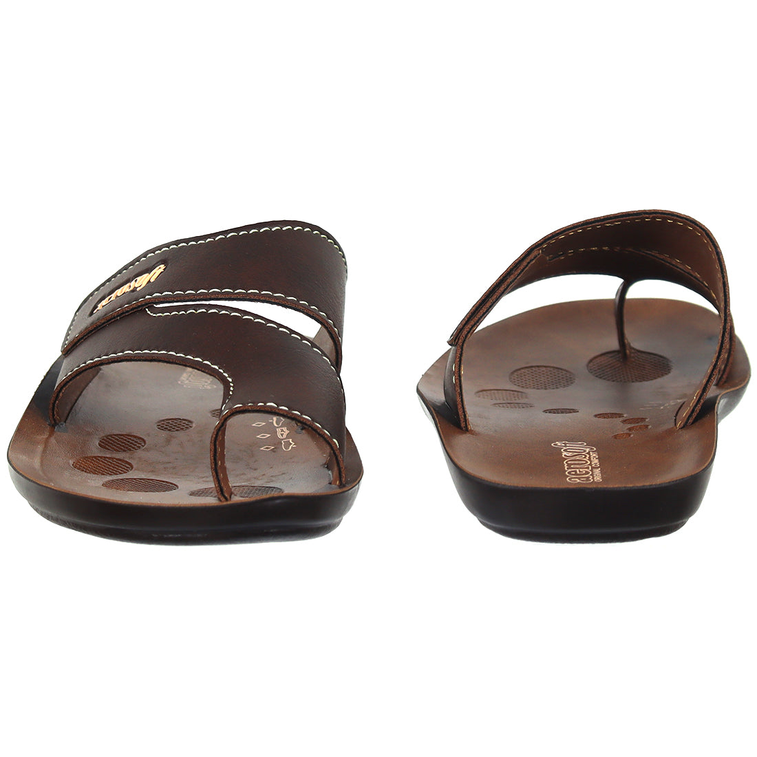 Aerosoft Men's Tan Double Strap Thong Sandals (MA9036) - Comfortable Leather Flip Flops with Breathable Insole and Arch Support!