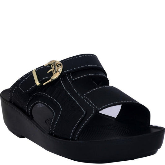 Aerosoft Men's Black Adjustable Buckle Slide Sandals (MA8338) - Luxurious Leather Sandals with Gold Accents and Arch Support
