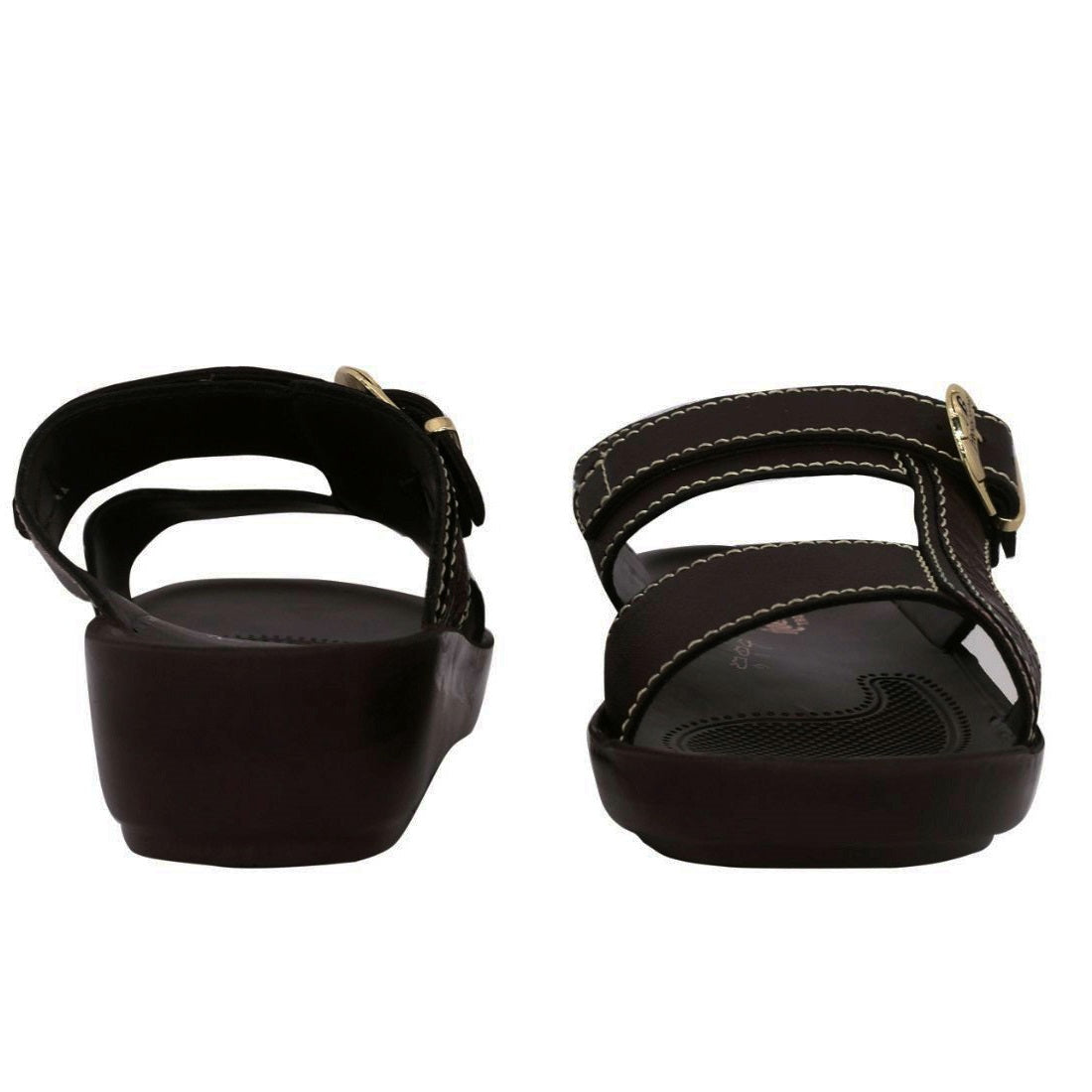 Aerosoft Men's Brown Adjustable Buckle Slide Sandals (MA8338) - Luxurious Leather Sandals with Gold Accents and Arch Support!