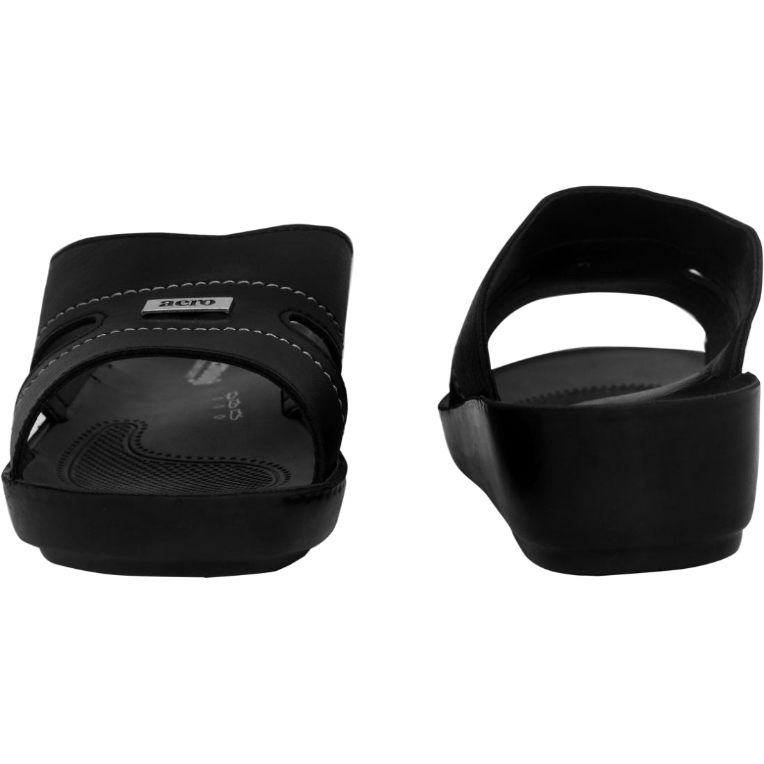 Aerosoft Men's Black Wide Strap Slide Sandals (MA8350) - Comfortable Slip-On Sandals with Arch Support and Breathable Design!