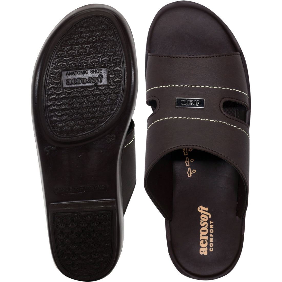 Aerosoft Men's Brown Wide Strap Slide Sandals (MA8350) - Comfortable Slip-On Sandals with Arch Support and Breathable Design!
