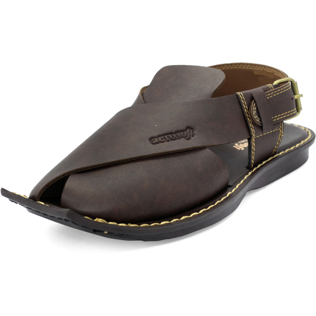 Aerosoft Men's Brown Cross-Strap Buckle Sandals (MA5001) - Traditional Peshawari Style with Modern Comfort!
