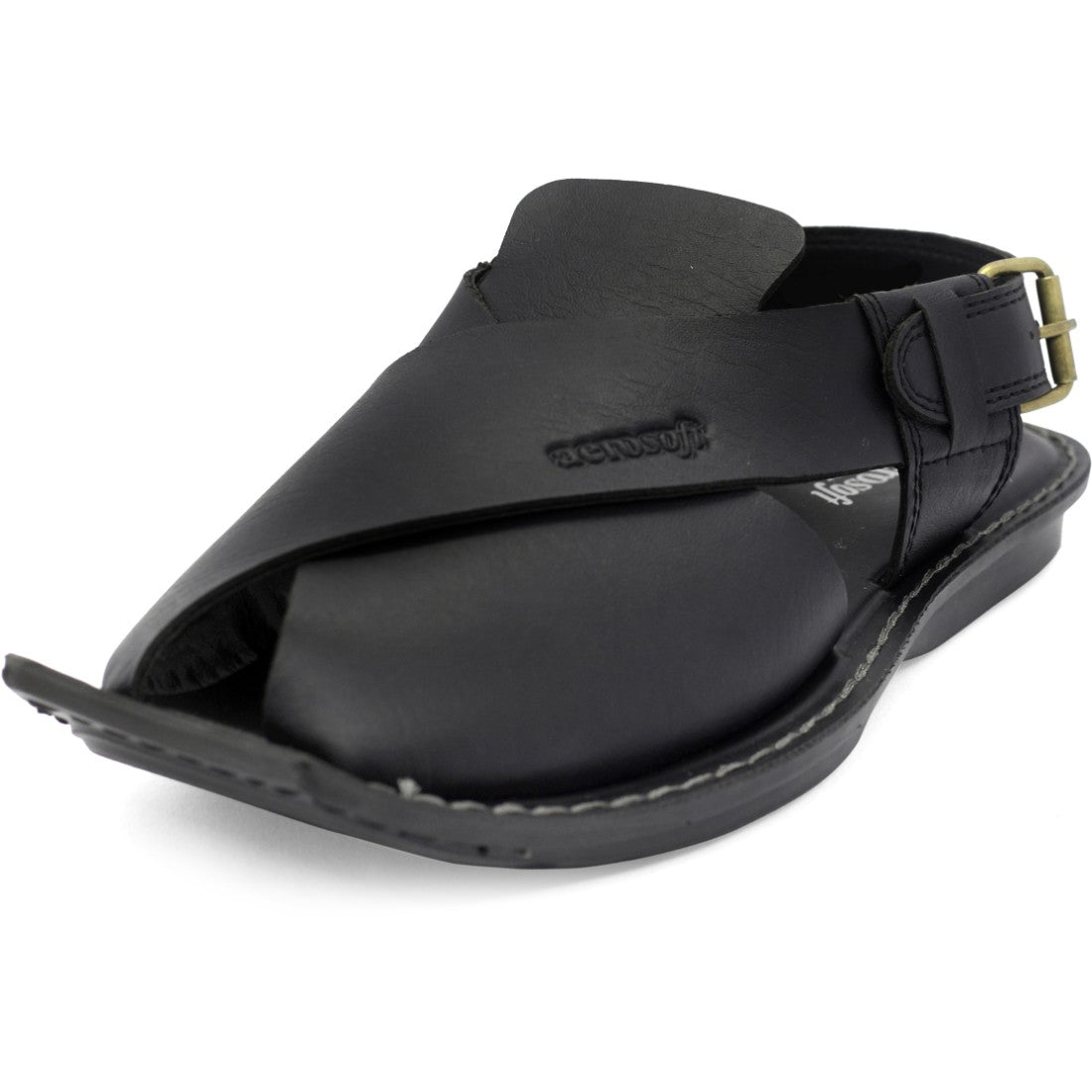 Aerosoft Men's Black Cross-Strap Buckle Sandals (MA5001) - Traditional Peshawari Style with Modern Comfort!