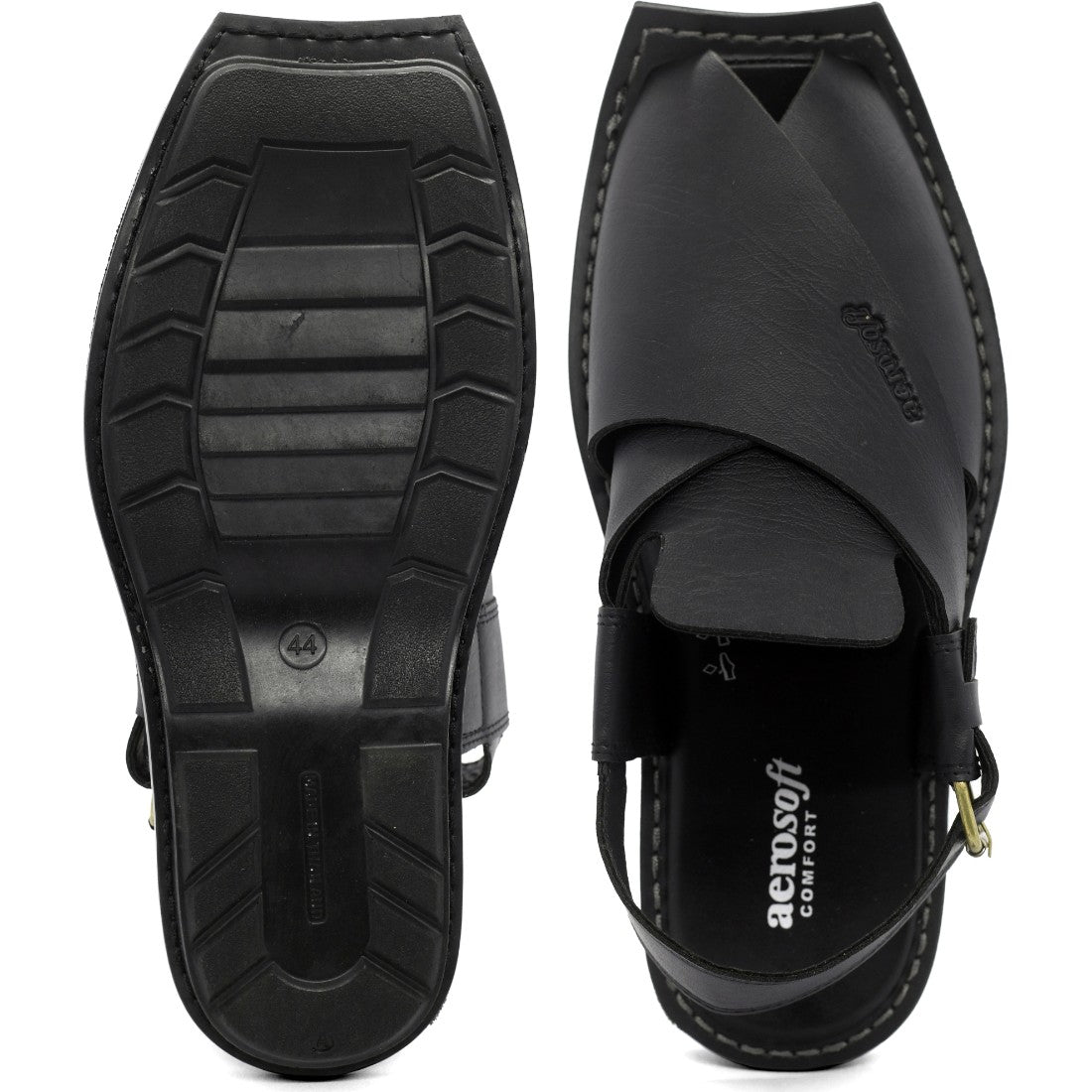 Aerosoft Men's Black Cross-Strap Buckle Sandals (MA5001) - Traditional Peshawari Style with Modern Comfort!