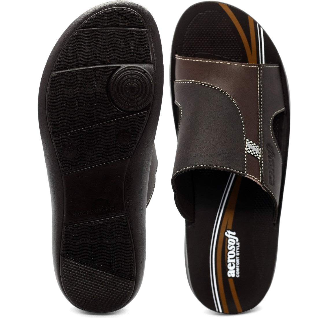 Aerosoft Men's Brown Comfort Style Slide Sandals (MA4211) - Premium PU Upper with Beige Accents for Effortless Summer Wear!