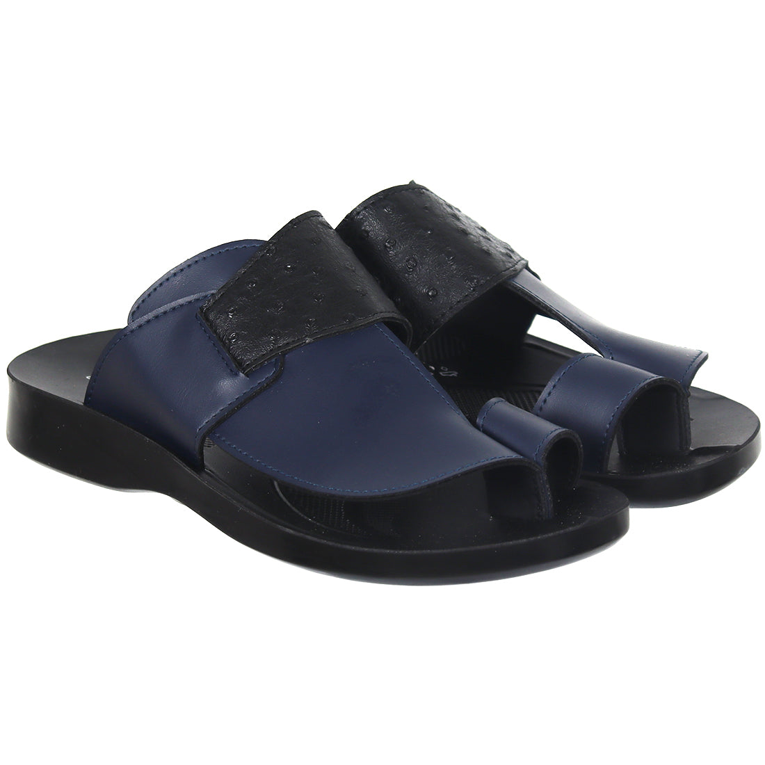 Aerosoft Men's Navy Ostrich Leather Thong Sandals (MA81A8) - Luxurious Leather Flip Flops with Arch Support and Breathable Insole!