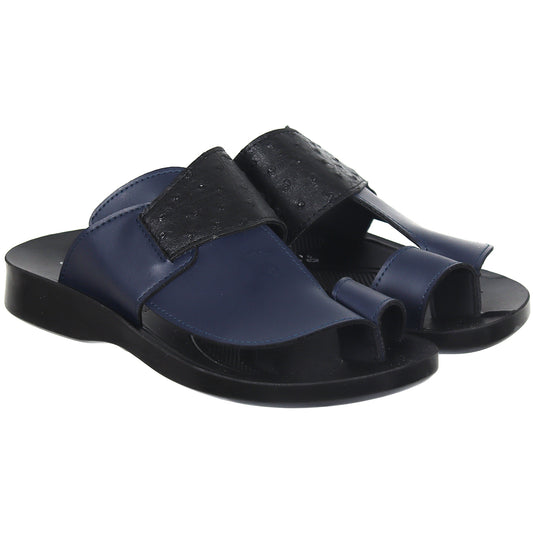 Aerosoft Men's Navy Ostrich Leather Thong Sandals (MA81A8) - Luxurious Leather Flip Flops with Arch Support and Breathable Insole!