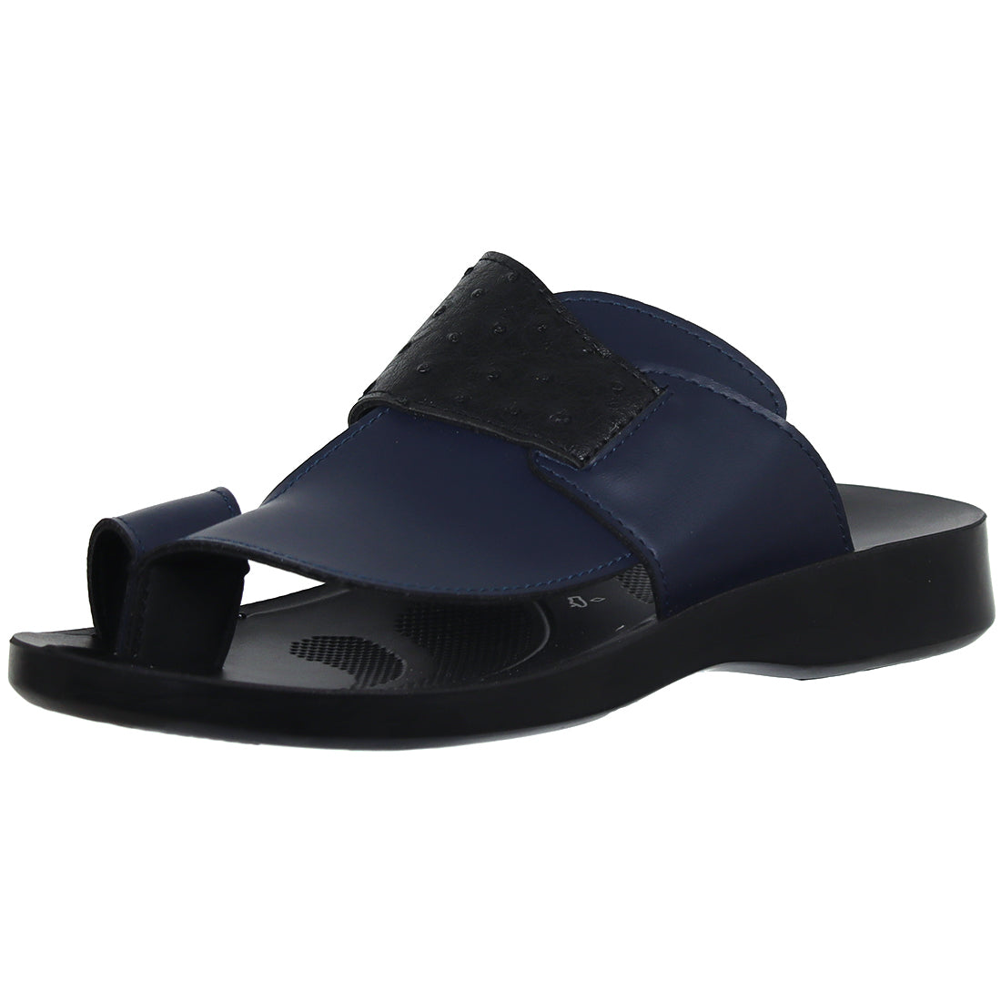 Aerosoft Men's Navy Ostrich Leather Thong Sandals (MA81A8) - Luxurious Leather Flip Flops with Arch Support and Breathable Insole!