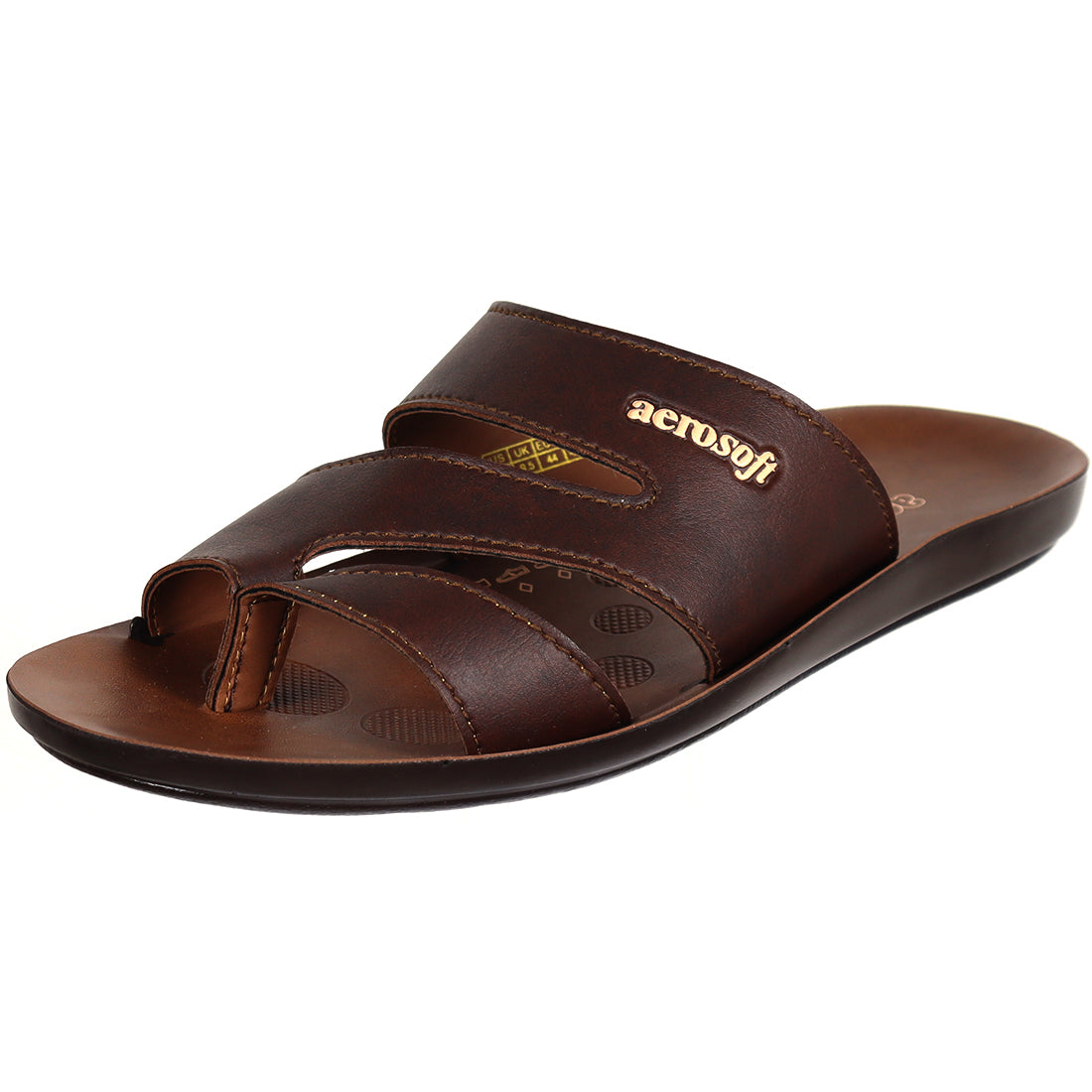 Aerosoft Men's Tan Double Strap Thong Sandals (MA9023) - Comfortable Leather Flip Flops with Breathable Insole and Arch Support!