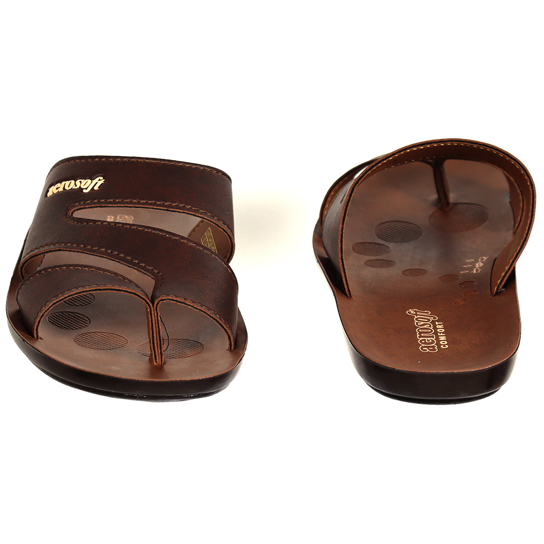 Aerosoft Men's Tan Double Strap Thong Sandals (MA9023) - Comfortable Leather Flip Flops with Breathable Insole and Arch Support!