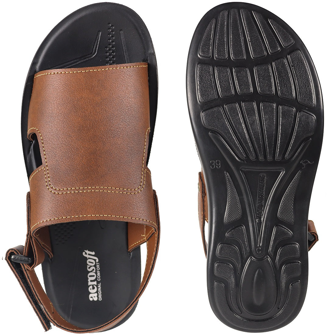 Aerosoft Men's Tan Adjustable Slingback Sandals (MP0216) - Comfortable Leather Sandals with Arch Support and Breathable Insole!