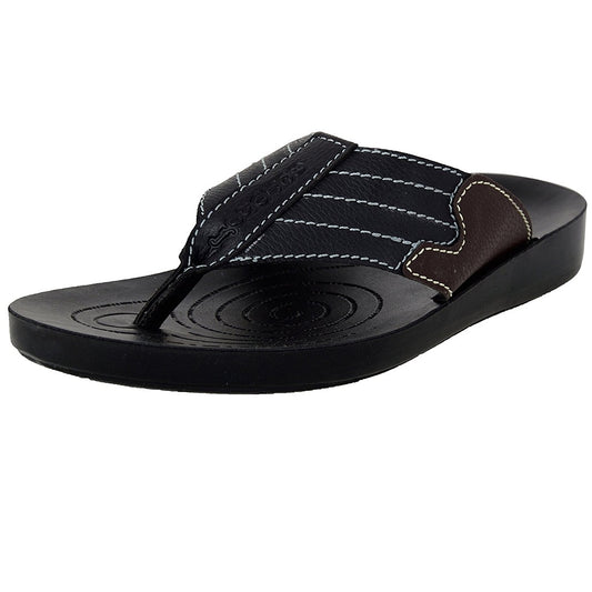 Aerosoft Men's Black and Brown V-Strap Thong Sandals (MA8708) - Comfortable Leather Flip Flops with Spiral Massage Sole and Arch Support!