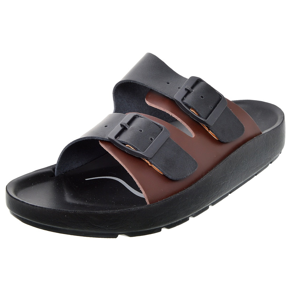 Aerosoft Men's Black-Brown Double Buckle Sandals (MA4401) - Premium Adjustable Comfort Slides for Versatile Summer Style!