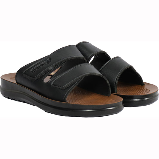 Aerosoft Men's Black Adjustable Double Strap Sandals (MA4185) - Orthopedic Comfort Slides for All-Day Support
