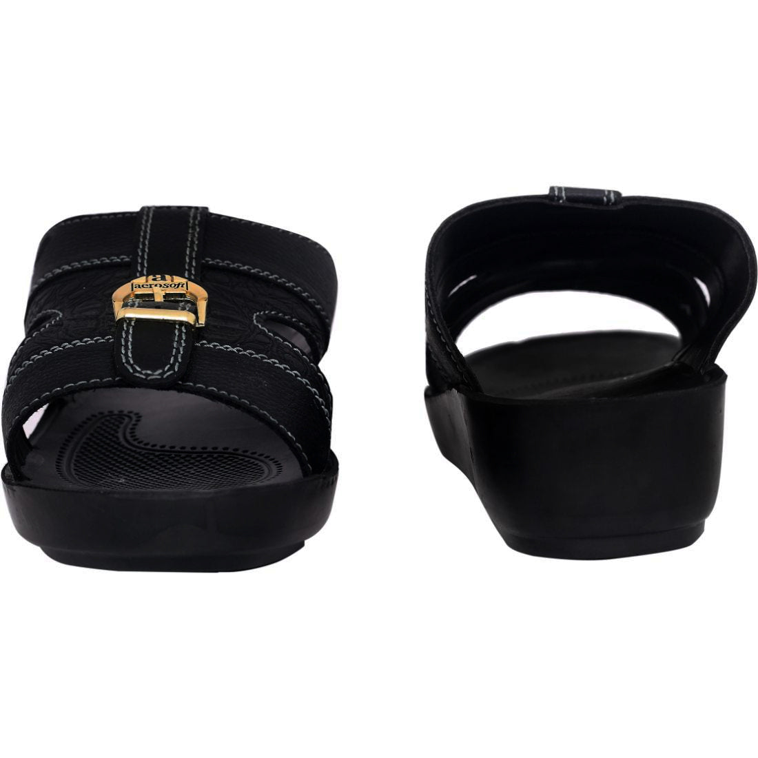 Aerosoft Men's Black Multi-Strap Buckle Sandals (MA8343) - Comfortable Leather Sandals with Gold Buckle and Arch Support!