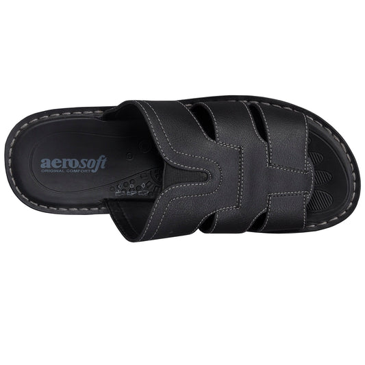 Aerosoft Black Men's Original Comfort Cross-Strap Sandals (MA0304) - Ultimate All-Season Essentials