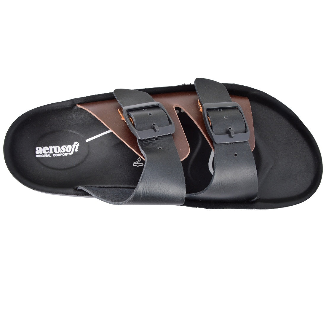 Aerosoft Men's Black-Brown Double Buckle Sandals (MA4401) - Premium Adjustable Comfort Slides for Versatile Summer Style!
