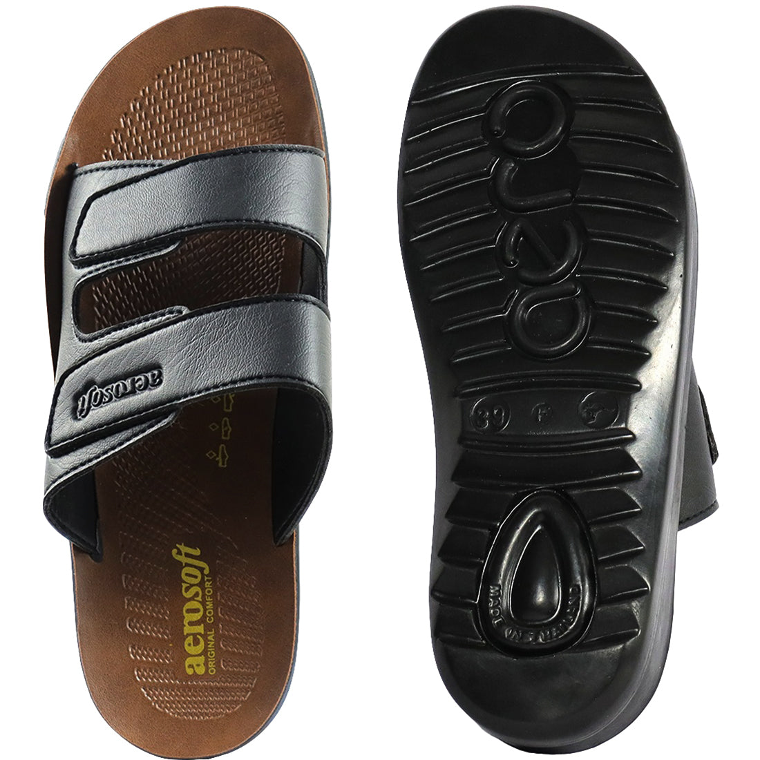 Aerosoft Men's Tan Adjustable Double Strap Sandals (MA4185) - Orthopedic Comfort Slides for All-Day Support!