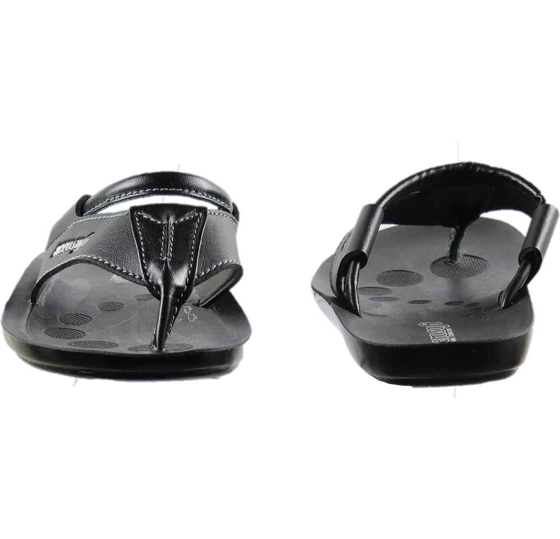 Aerosoft Men's Black V-Strap Thong Sandals (MA9042) - Comfortable Leather Flip Flops with White Stitching and Arch Support